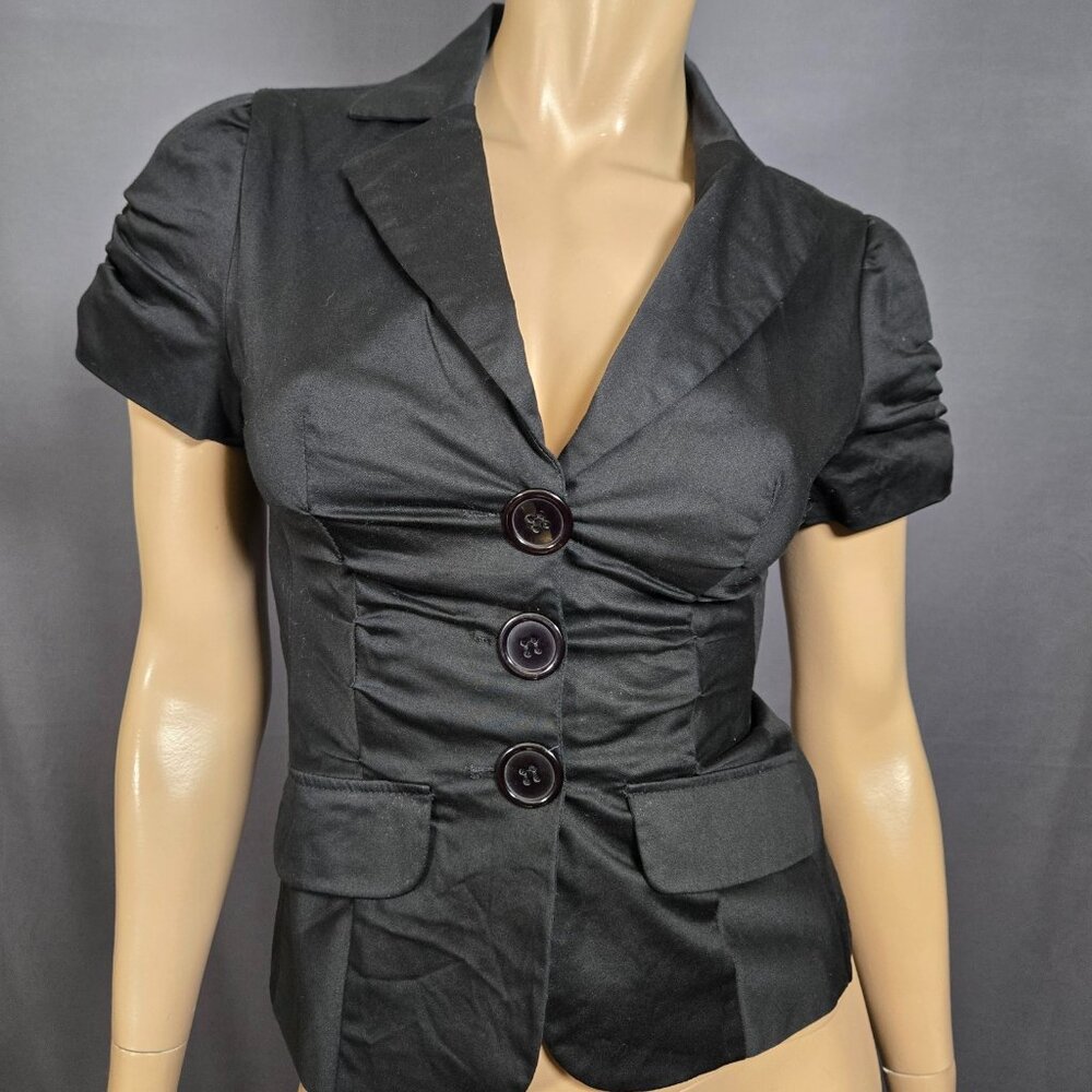 Y2K Fitted Blazer Size S Black Short Sleeve Emo Academia Office Siren Cotton